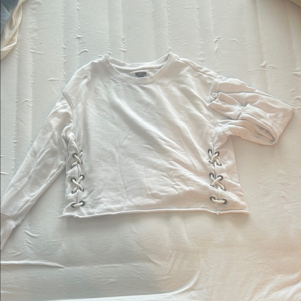 Aerie White Lace-Up Sweatshirt